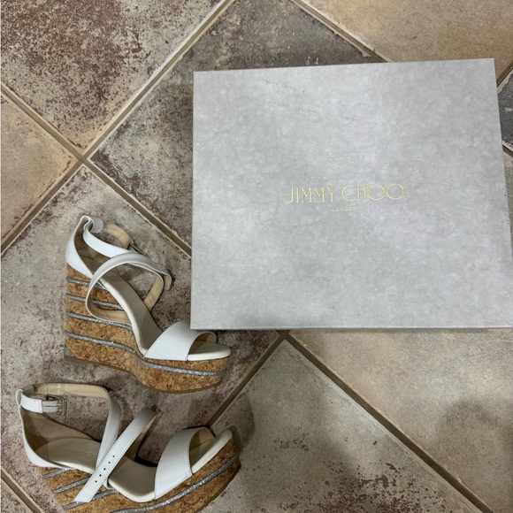 Jimmy Choo Optic White Wedge Sandals